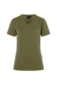 T-shirt damski dekolt V, zielony mech/moss green