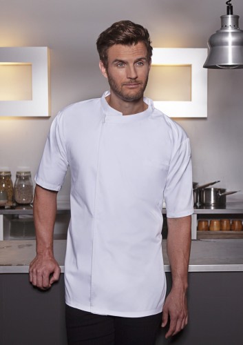 Męska bluza kucharska Short-Sleeve Throw-Over Chef Shirt BASIC biała Rozmiar XS