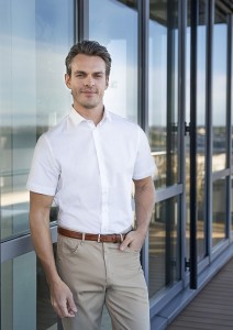 Koszula męska z krótkim rękawem, biała, modern-fit