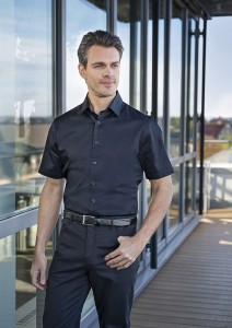 Koszula męska z krótkim rękawem, czarna, modern-fit, KARLOWSKY