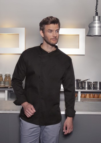 Męska bluza kucharska Long-Sleeve Throw-Over Chef Shirt BASIC czarna Rozmiar XS